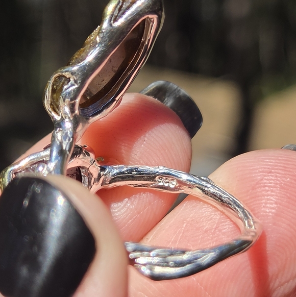 Tourmaline 16k & Rhodalite & Citrine Sterling & Gold Wrap Ring Sz9 Adjustable - Picture 9 of 9
